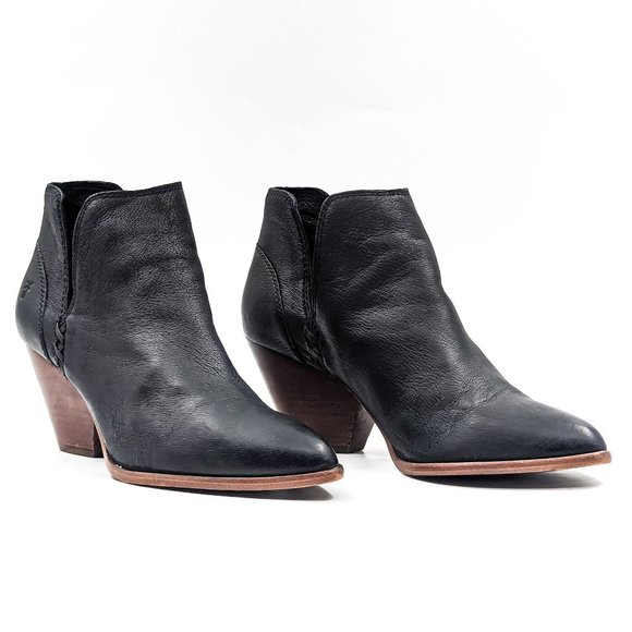 Frye Women Reina Cut Out Black Leather Western Cowboy Ankle Suede boots size 7 - Picture 1 of 12